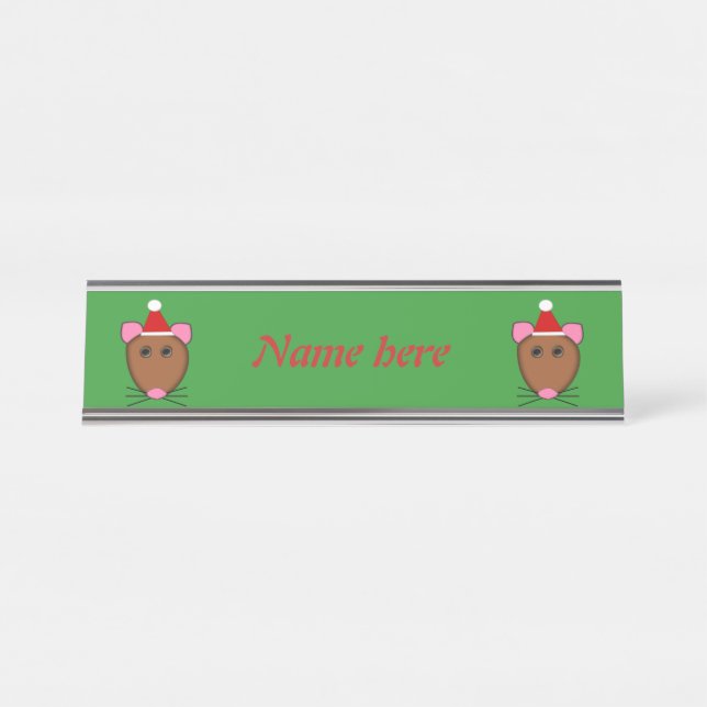 Merry Christmas Mouse Personalised Desk Name Plate (Front)