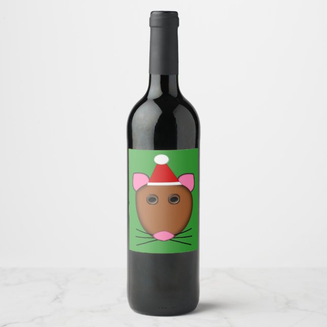 Merry Christmas Mouse Wine Bottle Labels (Front)