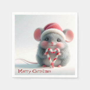 Merry Christmas Mouse With Candy Cane Heart Napkin