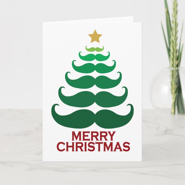 Merry Christmas Moustache Tree Holiday Card (Front)