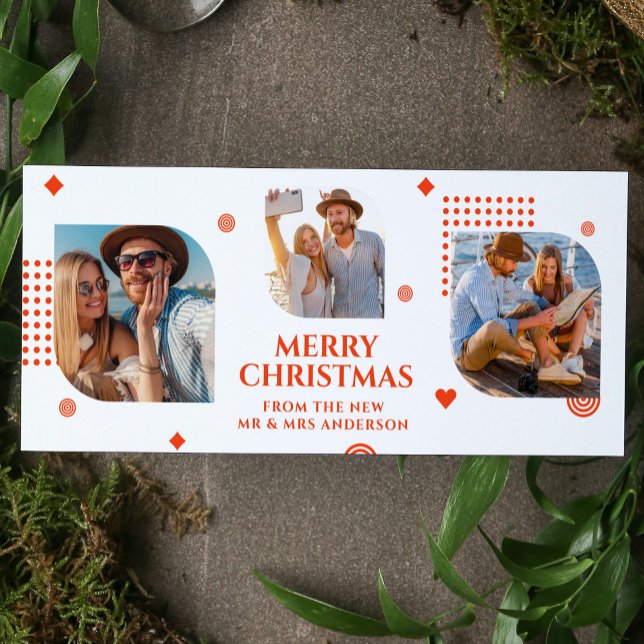 Merry Christmas Mr & Mrs 3 Photo Collage Modern Holiday Card (Creator Uploaded)