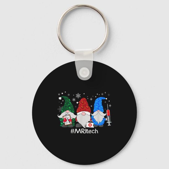 Merry Christmas Mri Tech Gnomes Cute Xmas Leopard  Key Ring (Front)