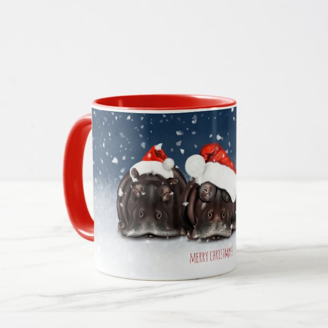 Merry Christmas Mug - Sleepy Hippos in the Snow (Front Left)