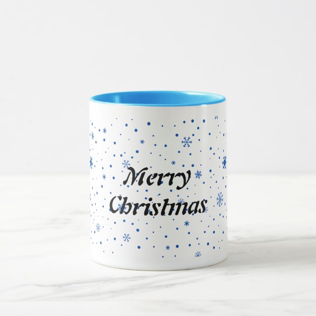 Merry Christmas mug with blue snowflakes (Center)