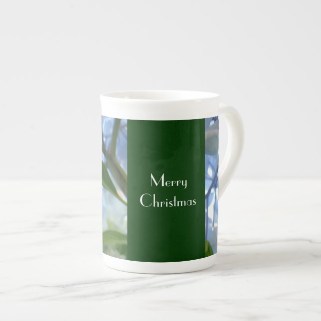 Merry Christmas Mugs Blue Hydrangea Flowers (Front Right)