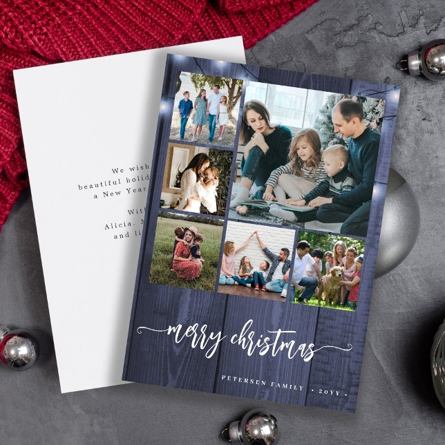 Merry Christmas multi family photo rustic winter Holiday Card (Creator Uploaded)