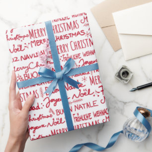 Merry Christmas Multi Language Modern Typography Wrapping Paper