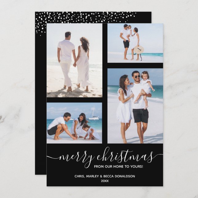 Merry Christmas Multi Photo Black Holiday Card (Front/Back)