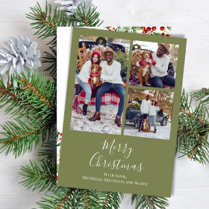 Merry Christmas Multi Photo Botanical Red Holly Holiday Card
