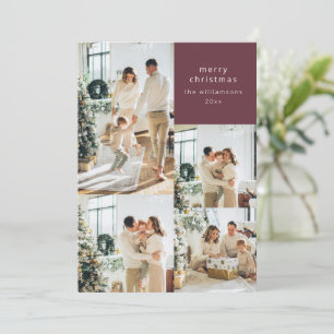 Merry Christmas Multi Photo Collage Message Red Holiday Card