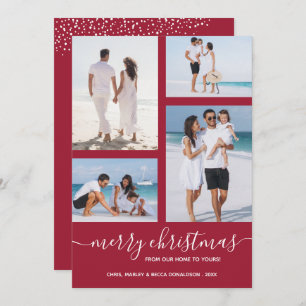 Merry Christmas Multi Photo Crimson Holiday Card