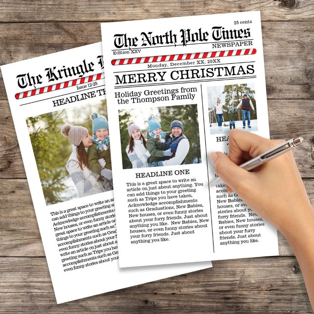 Merry Christmas Multi Photo Fun North Pole Budget (Christmas holiday newspaper print photo 8.5" x 5.5" paper sheet. )