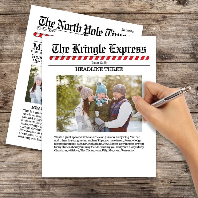 Merry Christmas Multi Photo Fun North Pole News Flyer (Christmas holiday newspaper print photo 4.5" x 5.6" paper sheet. )