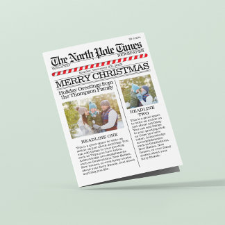 Merry Christmas Multi Photo Fun North Pole News Tri-Fold Holiday Card