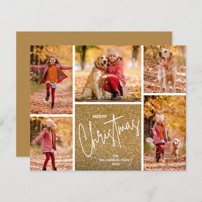 Merry Christmas Multi Photo Gold Budget Cards (Front/Back)