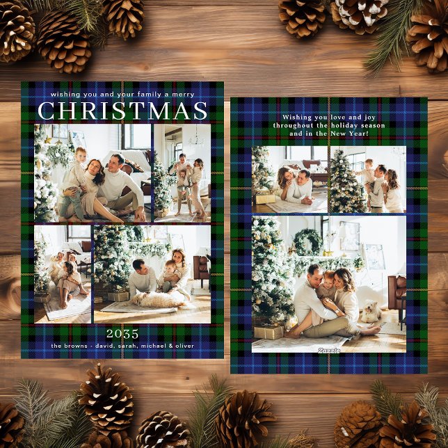 Merry Christmas Multi Photo Green Plaid Holiday Card (Creator Uploaded)