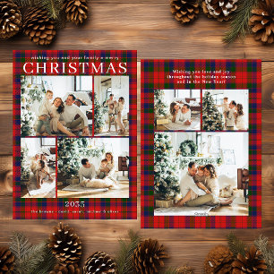 Merry Christmas Multi Photo Red Plaid Holiday Card