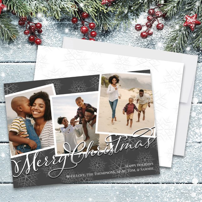 Merry Christmas Multi Photo Script Holiday Card (Merry Christmas multi photo collate template holiday greeting card.)