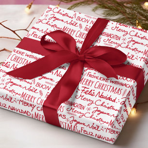 Merry Christmas Multilingual Red Typography Wrapping Paper