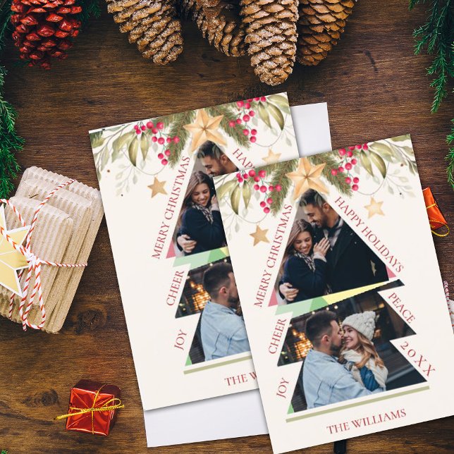 Merry Christmas Multiple Photo Tree Holiday Card (Merry Christmas Multiple Photo Tree Holiday Card)