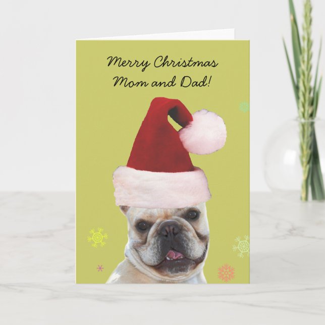 Merry christmas mum and dad french bulldog card (Front)