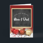 Merry Christmas Mum & Dad Chalkboard and Ornaments Holiday Card<br><div class="desc">A beautiful card with a special message for your mother and father this Christmas season done with a trendy chalkboard motif.</div>