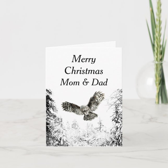 Merry Christmas Mum Dad Winter Forest Owl Card (Front)