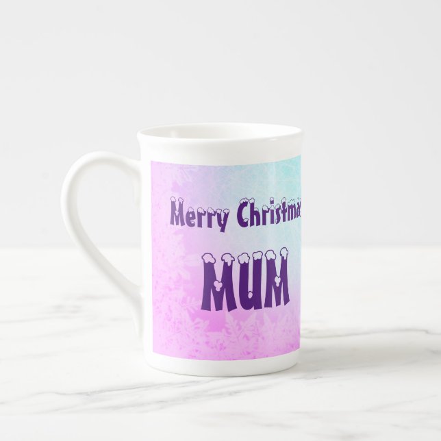 Merry Christmas Mum Gift Bone China Mug (Left)