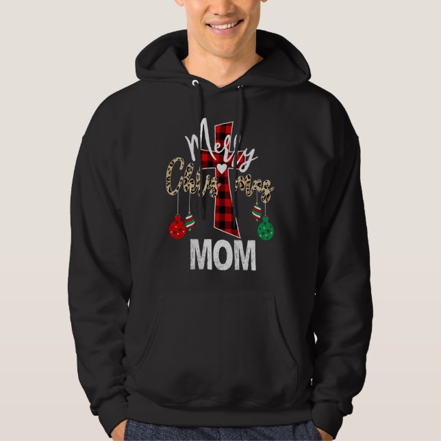 Merry Christmas Mum God Cross Christian Red Plaid  Hoodie (Front)