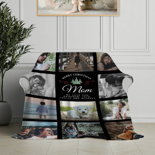 Merry Christmas Mum Modern Family Photo Collage Fleece Blanket