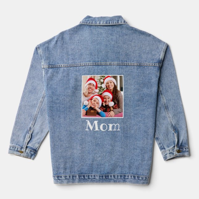 Merry Christmas Mum Name And Photo Blue Denim Jacket (Back)
