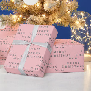 Merry Christmas Mum Name Pink Grey Simple Modern Wrapping Paper