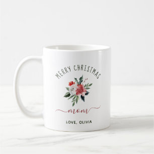 Merry Christmas Mum   Pretty Watercolor Floral Coffee Mug