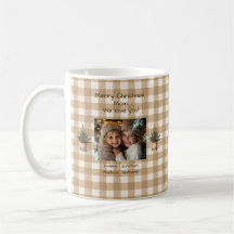 Merry Christmas Mum Rustic Brown Gingham Photo 