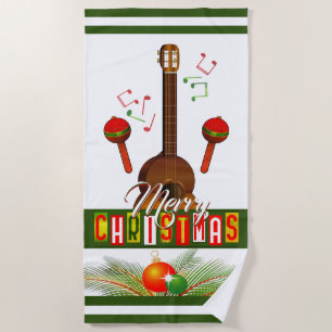 Merry Christmas / Musical Instruments Beach Towel