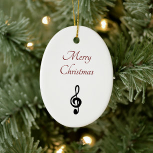 Merry Christmas Musical Treble Clef Elegant Ceramic Ornament