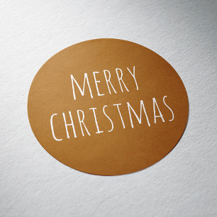 Merry Christmas. Mustard yellow cute typography Classic Round Sticker
