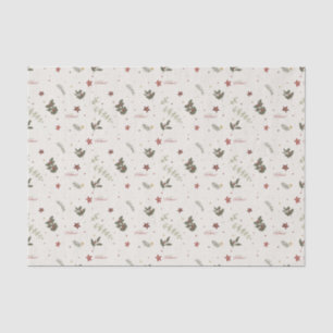 Merry Christmas Muted Holly Foliage Holiday Tissue Paper