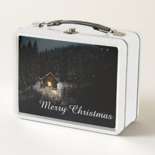 Merry Christmas Mystic Cabin Deep Woods Metal Lunch Box