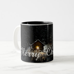 Merry Christmas Mystic Cabin Deep Woods Two-Tone Coffee Mug