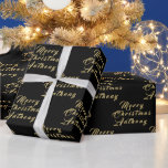 Merry Christmas Name Black Gold Simple Modern Wrapping Paper<br><div class="desc">Personalised,  Merry Christmas,  name,  modern,  elegant,  black and gold,  Christmas,  birthday wrapping paper. Perfect for him.</div>