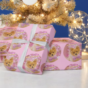 Merry Christmas & Name, Cute Dog, Pale Pink Wrapping Paper