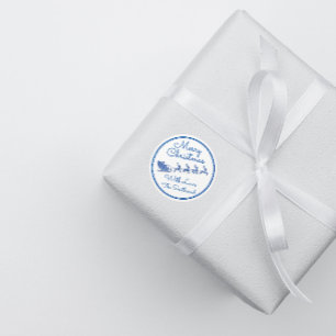 Merry Christmas Name Grey Sleigh Santa Deer White Classic Round Sticker