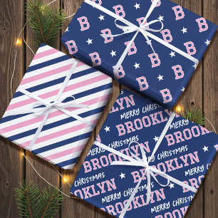 Merry Christmas Name Monogram Pink Navy Teen Girl Wrapping Paper Sheet