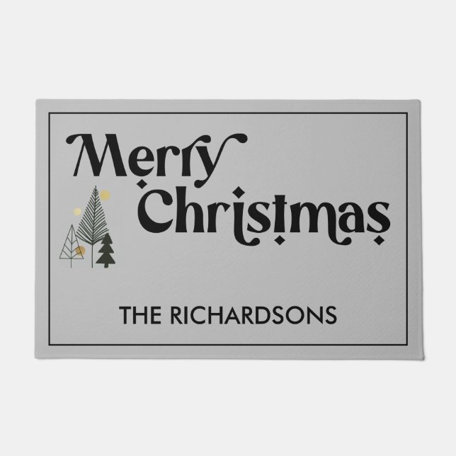 Merry Christmas Name Scandinavian Christmas Trees Doormat (Front)
