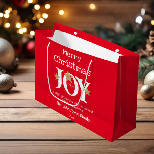 Merry Christmas Name Script Cute Red Large Gift Bag
