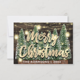 Merry Christmas Name Tree Wood Lights Cottage Invitation
