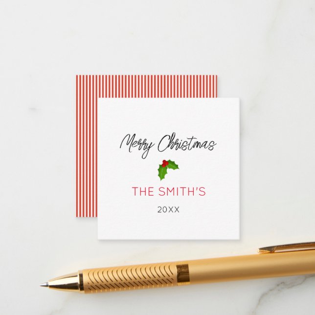 Merry Christmas Name Year Festive Holiday Text Enclosure Card (Front/Back In Situ)