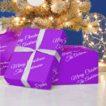 Merry Christmas, Names, White Script on Purple Wrapping Paper<br><div class="desc">Personalise names,  Merry Christmas,  or message,  in white script text on purple background; perfect for wrapping that special gift. Click “Edit Design” to change colours and type styles.</div>