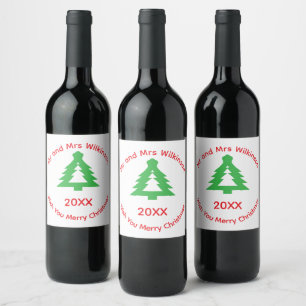 Merry Christmas Names Wine Label